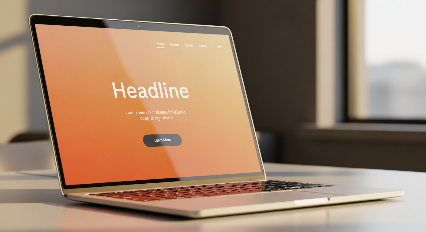 Laptop moderna mostrando una seccion hero con diseno limpio y profesional